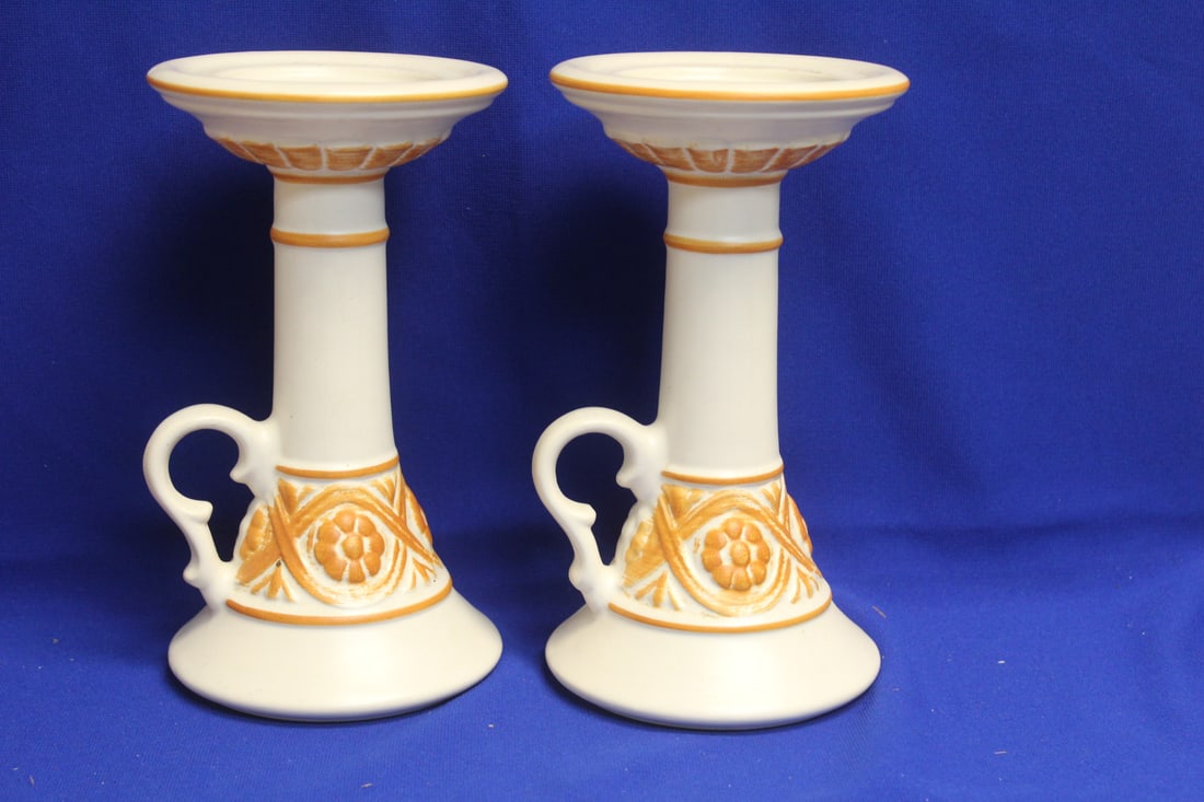 A Pair of Haeger Pottery Candlesticks: 9 3/8" tall each