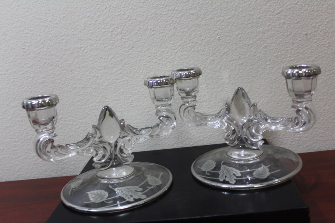 Set of 2 Silver overlay Candelabra: 7" across