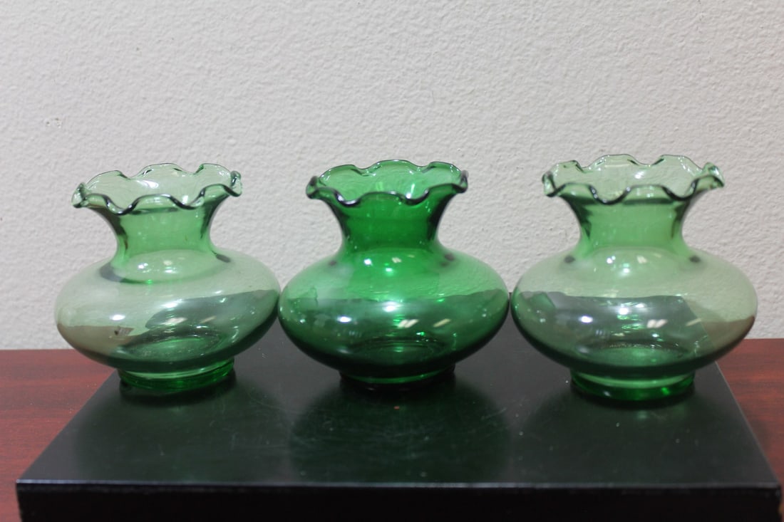 Lot of 3 Glass Candle Holders: 3 5/8" tall