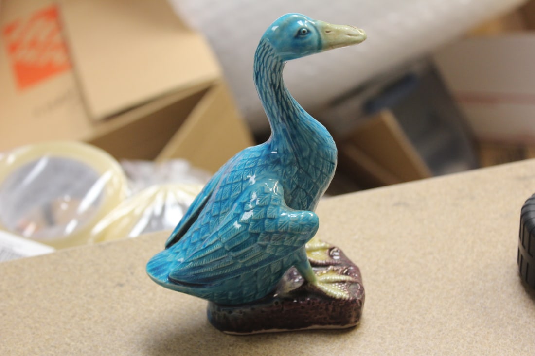 Antique Turquoise Glazed Duck: marked China - early 20th century - 6 3/4" tall