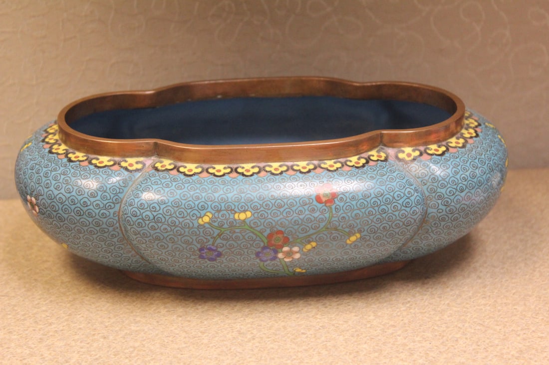 Antique Chinese Cloisonne Oval Bowl: or washer - most likely 19th century