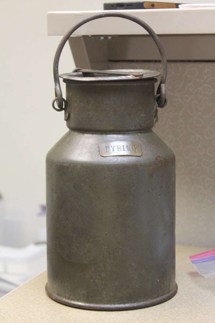 Metal Jug: possibly a funeral jug - 10 1/4" tall - shut tight, cannot be opened