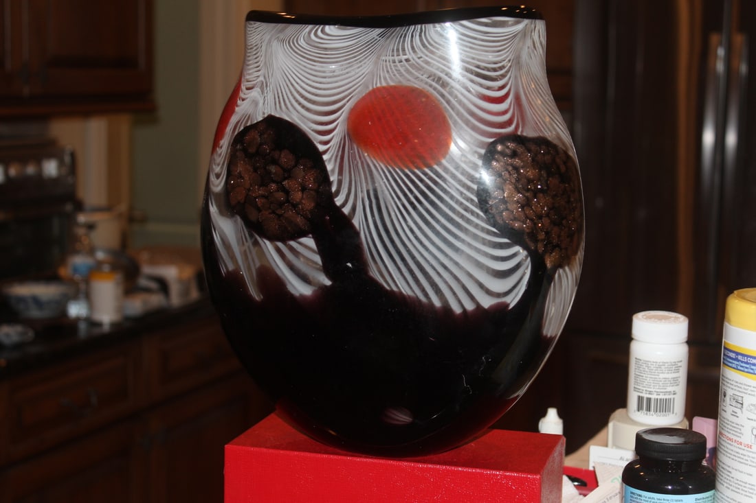 Large Art Glass Vase: 11 1/2" tall by 10" wide - a statement center piece