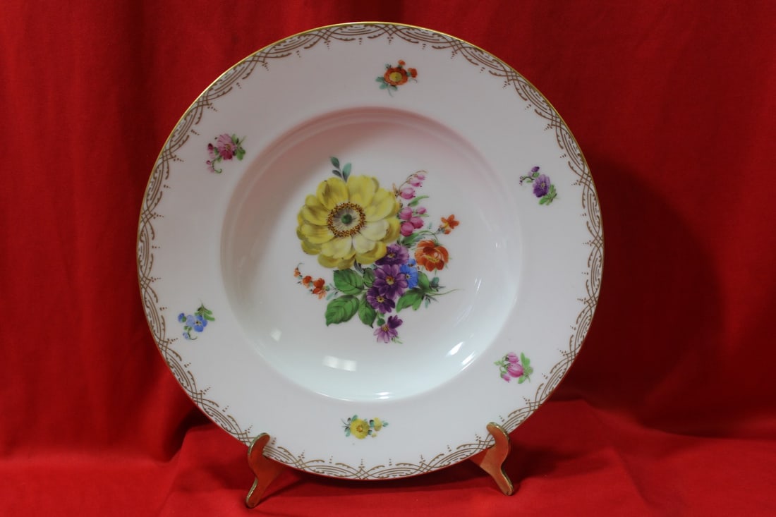 A Dresden Rose Soup Bowl: 9 7/8" in diameter