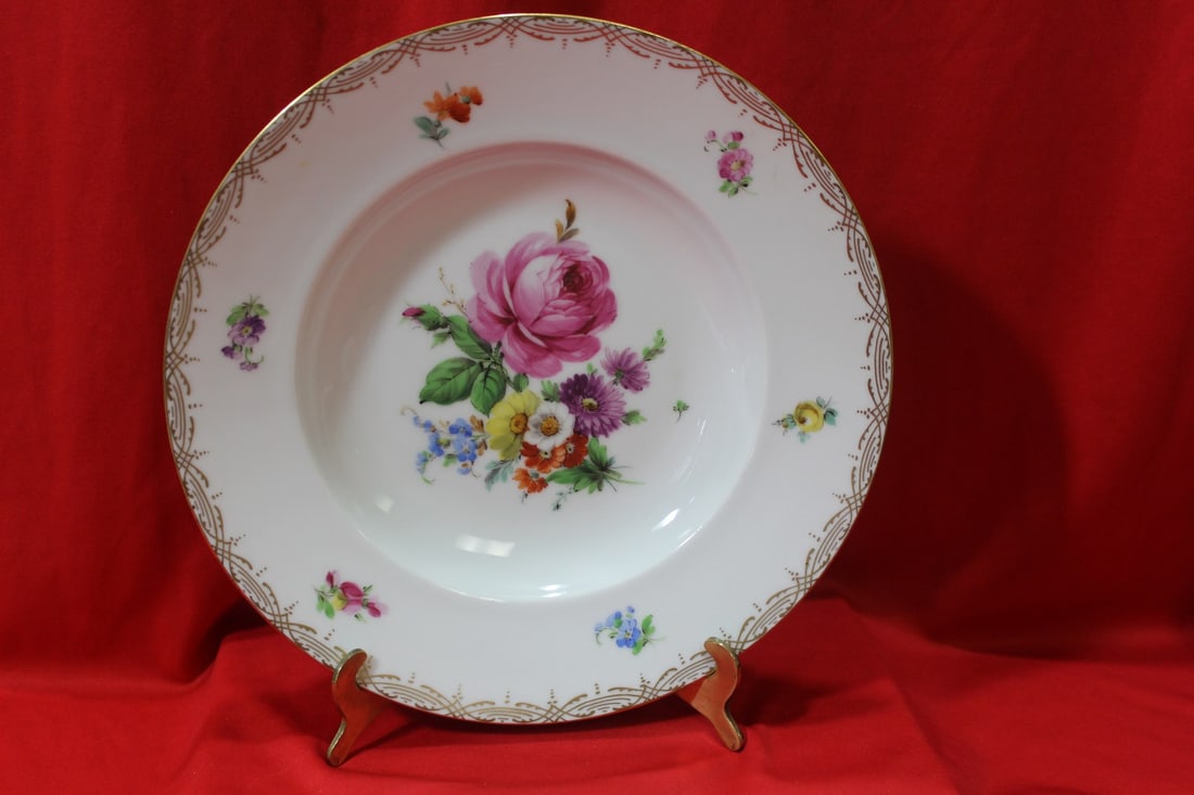 A Dresden Rose Soup Bowl: 9 7/8" in diameter
