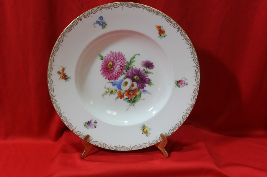 A Dresden Rose Soup Bowl: 9 7/8" in diameter