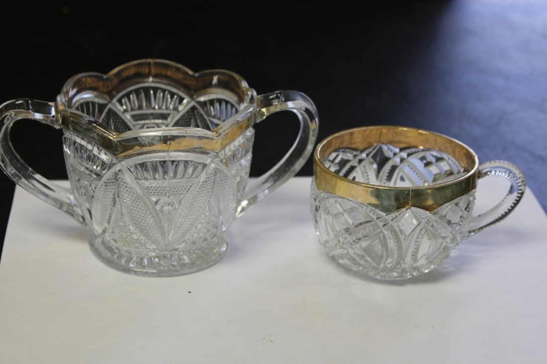 Lot Of 2 Pressed Glass Cups: Widest= 6 3/8 inches long