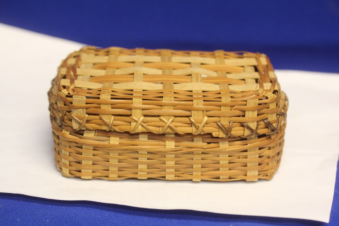 Basket of Shells: please note= one shell missing - basket= 5 3/8" long