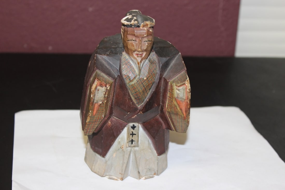 A Vintage Polychrome Wooden Figurine: Early 1900's - 6 1/2" tall