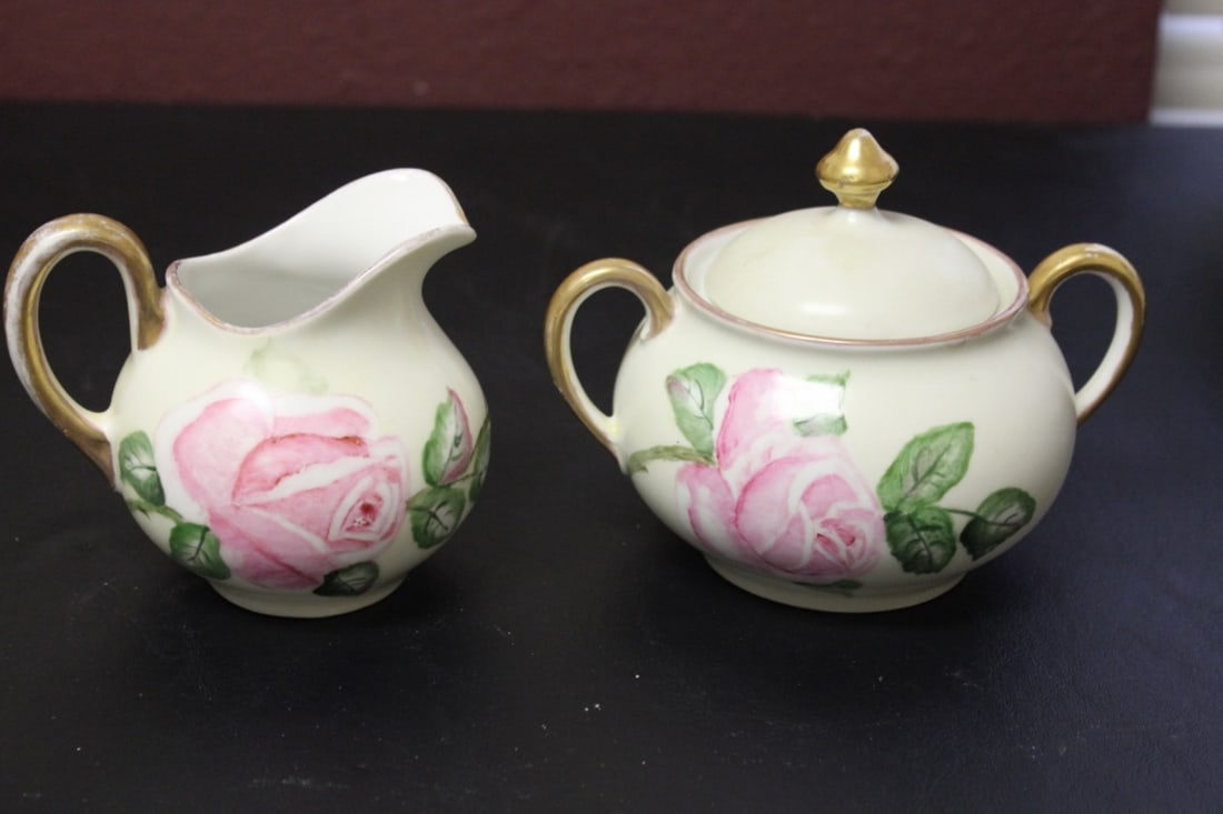 A Set of Creamer and Sugar By Bavaria: Sugar container from handle to handle= 6 inches