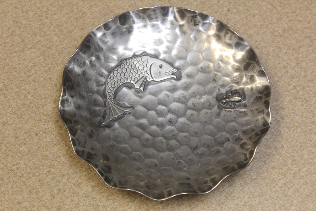 Pairpoint Fish and Fly Plate: hand forged - 6" in diameter