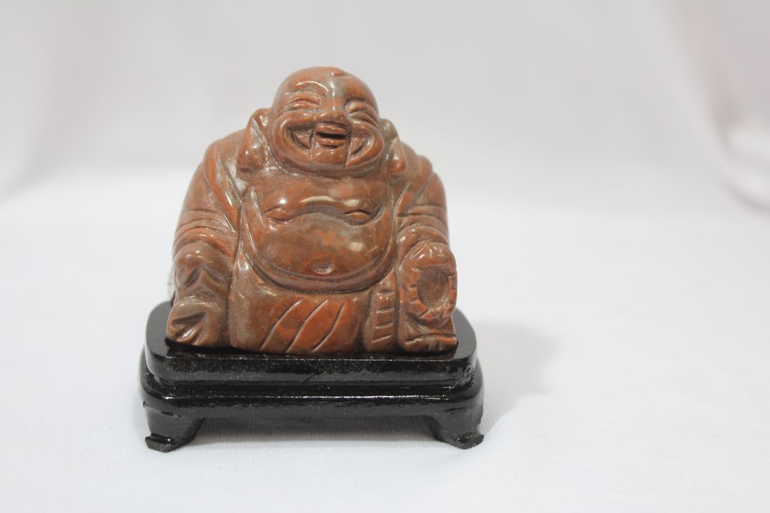 A Most Likely Jasper Stone Buddha: on stand - stone only= 2 1/8" tall