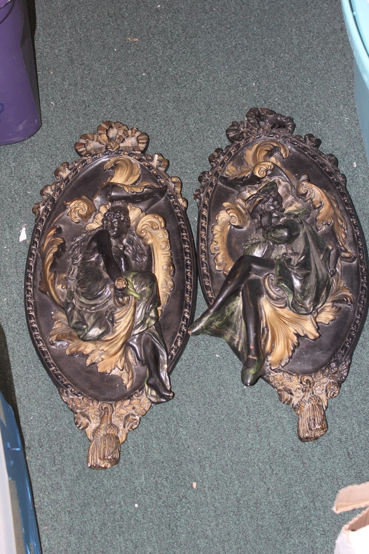 Pair of Victorian Chalk Wall Plaques (1 of 6)