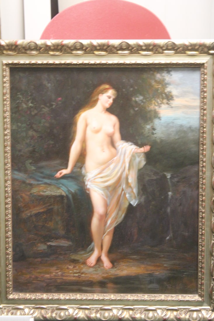 Contemporary Painting of a Nude: signed- oil on canvas - framed - overall= 29" x 25"