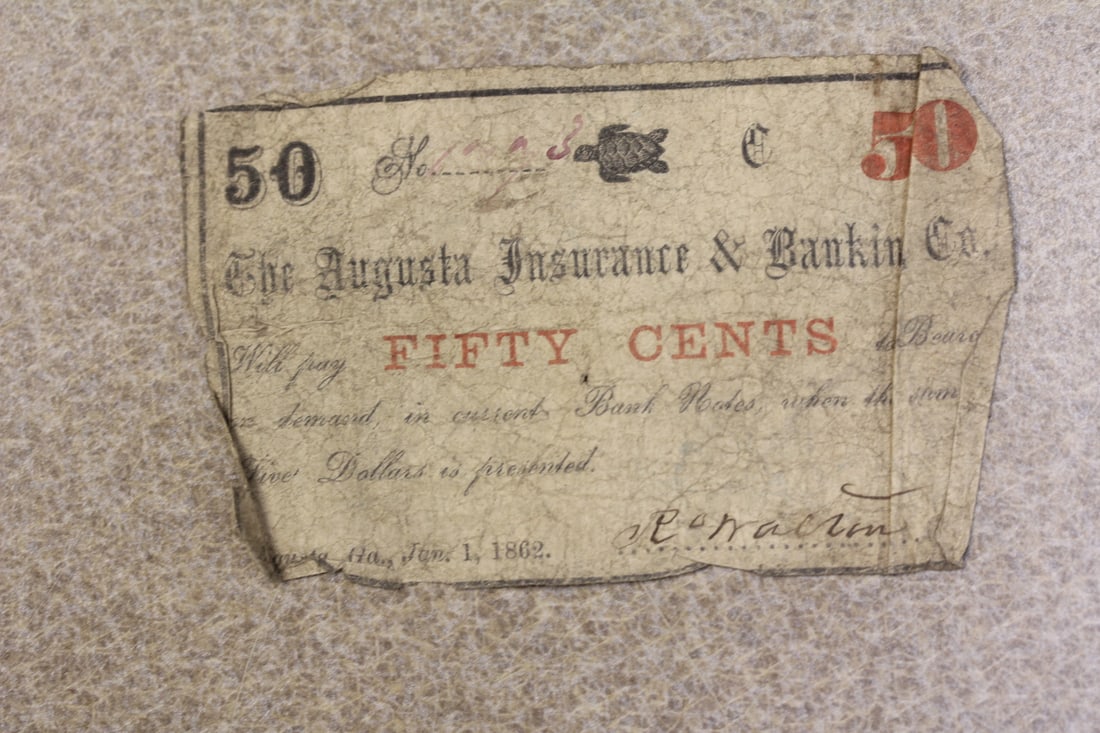 Civil War Era 50 cents Obsolete Bank Note: The Augusta Insurance and Banking Company