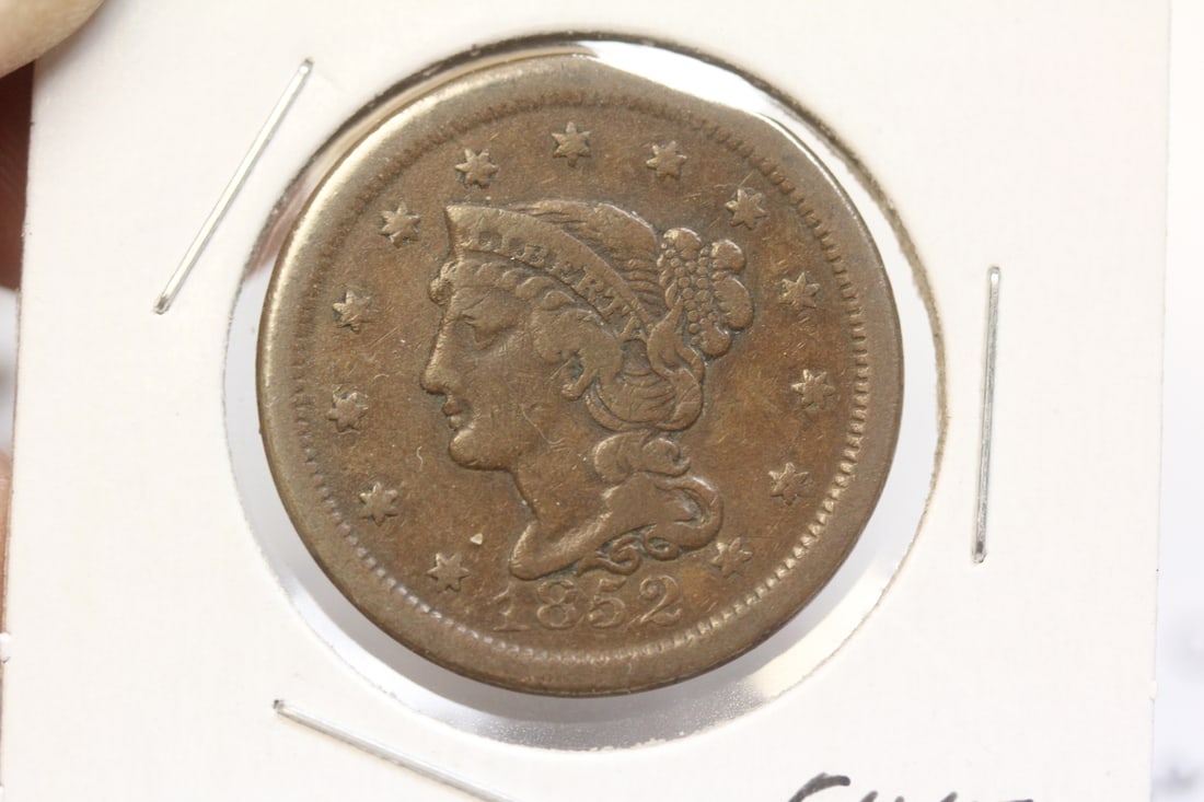 Mint Error 1852 Large Cent: clipped planchet