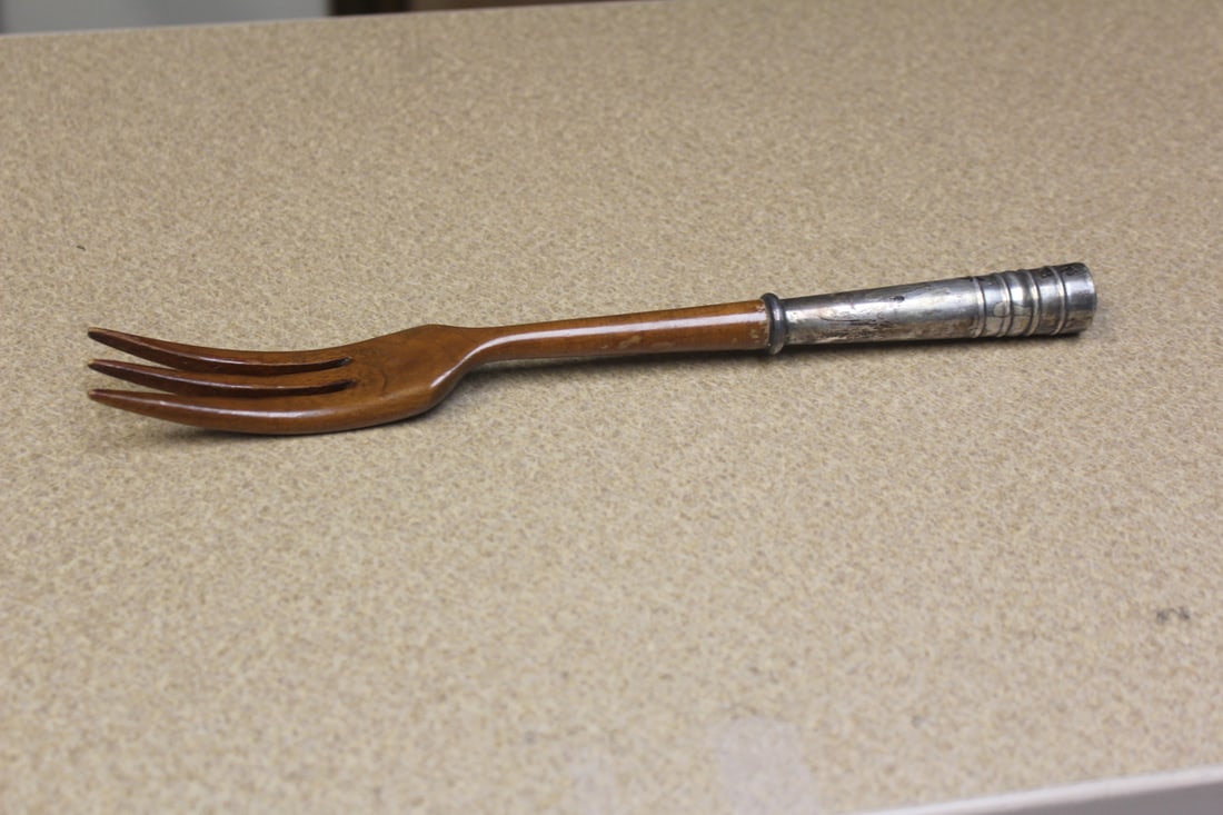Sterling Handle Wooden Fork: 10 1/2" long