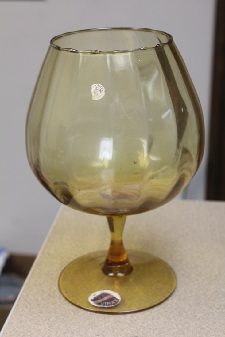 Amber Colour Glass Goblet/Vase: Vintage - mid century modern - Vimax, Italy - 10 3/4" tall