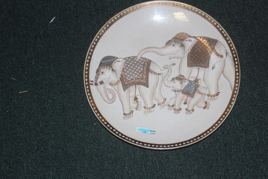 Chinese Export Elephant Charger: signed on back - 14 1/8" in diameter