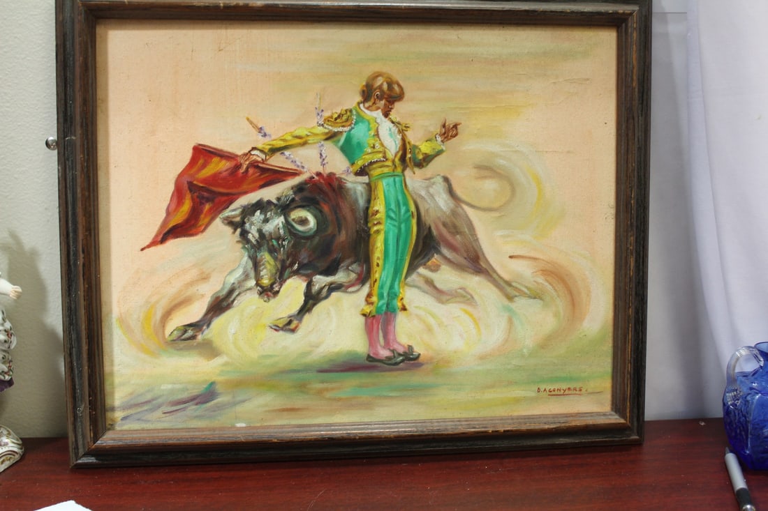 Oil on Canvas of a Matador Painting: signed: D.A. CONYERS - framed - overall= 20 1/4" x 16 1/4"