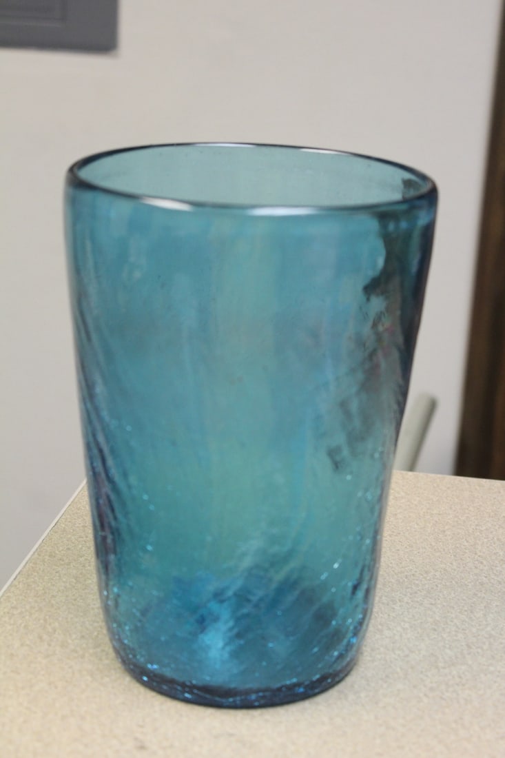 Teal Glass taper Cylinder Vase: possible Blenko - 8 1/2" tall