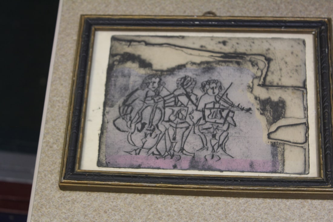 Very Rare Small Etching of Musicians: 19th century - framed - 7 3/4" x 5 5/8"