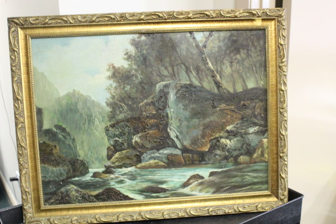 An Oil on Canvas - Signed H. Barnes: possibly Henry Barnes - beautiful landscaping - overall= 32" x 24"