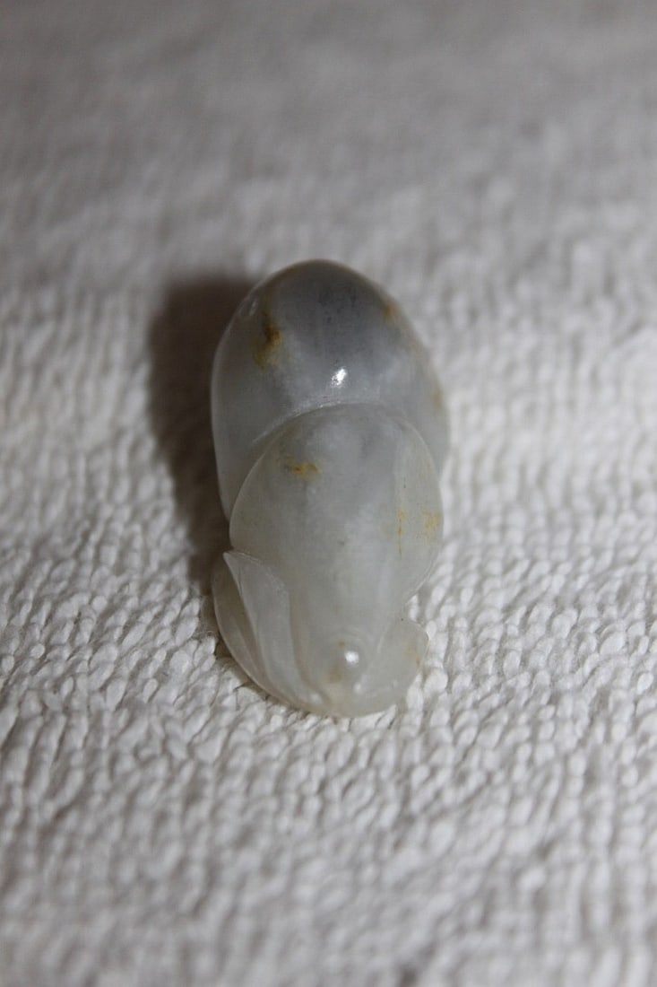 ?Antique Chinese Carved Hetian White Jade Pendant: 19th Century - 1 7/8" long