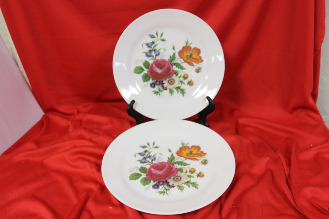 A Pair of Hutschenreuther China Floral Plates: 7 3/4" in diameter