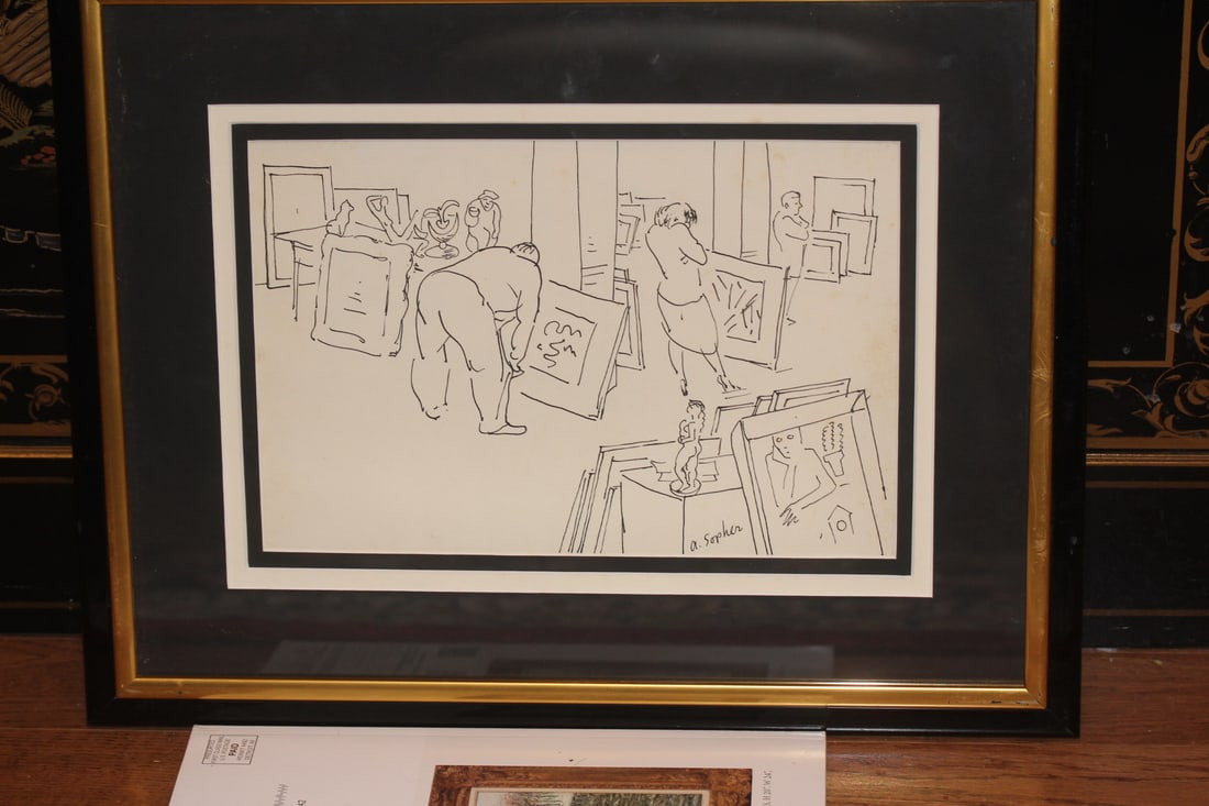 Ink Wash by Aaron Sopher: framed - overall= 16 3/4" x 13 1/4" - sight=10 1/4" x 6 3/4"
