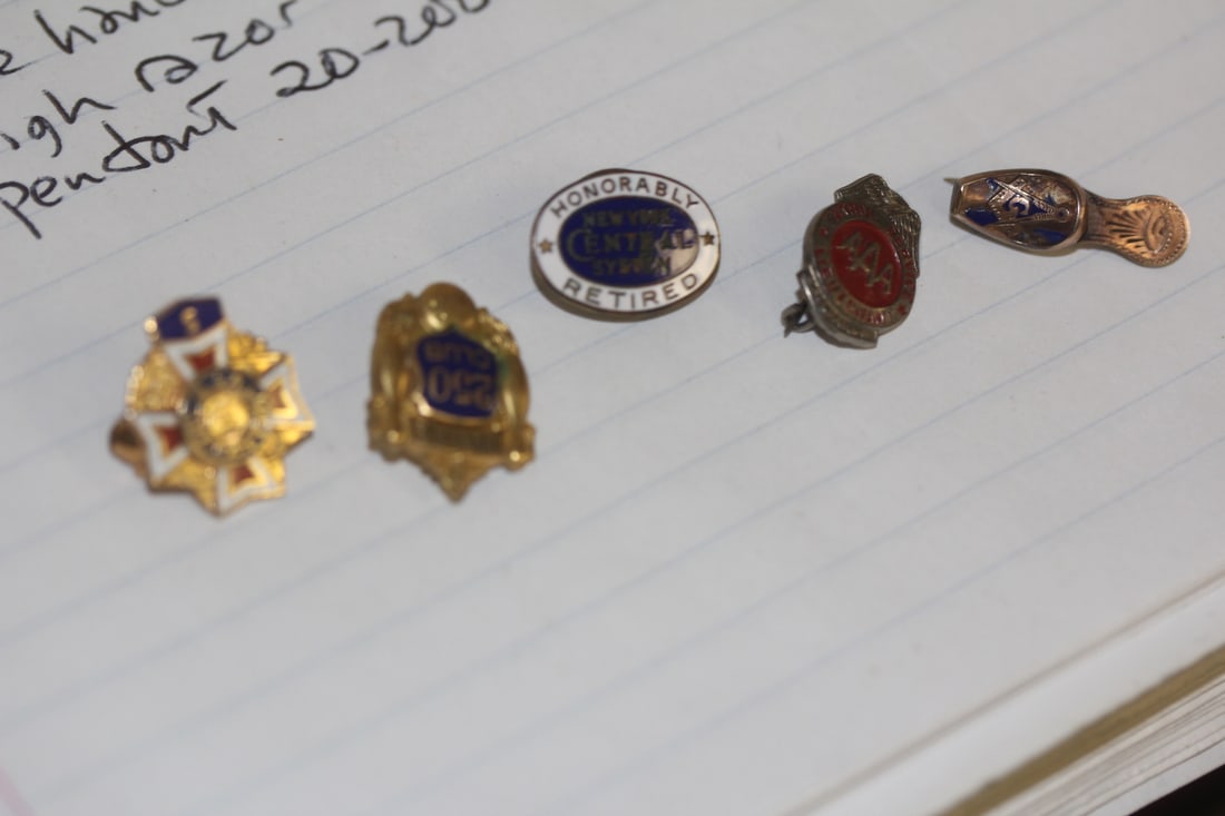 Lot of 5 Pins: gold fillef or gold plated - base metal possibly some sterling, not sure