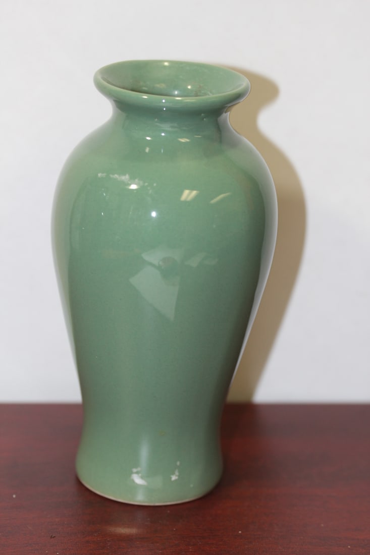 A Green Ceramic Vase: 6 1/4" tall
