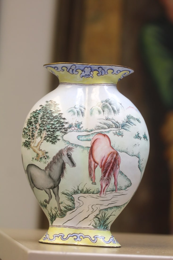 Chinese Enamel Vase: unusual form - most likely early 20th century - 7 1/4" tall