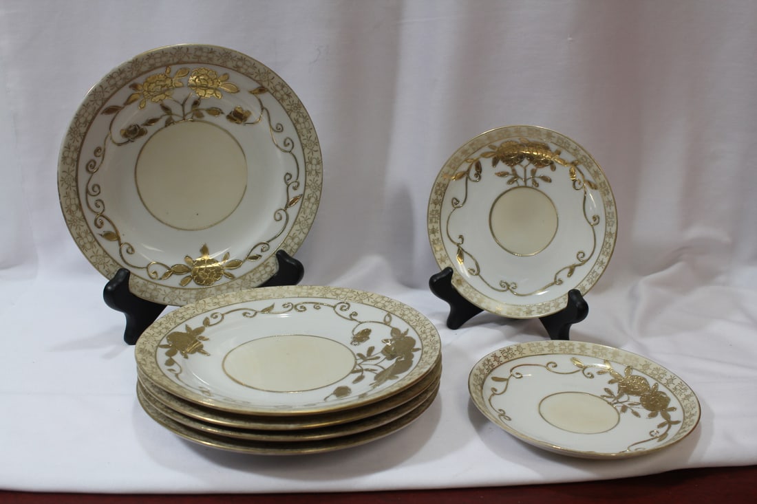 Japanese Plates and 2 Saucers: plate= 7 3/8" in diameter