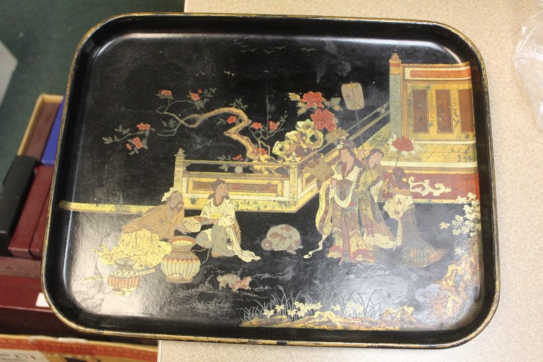 Antique Japanese Export Lacquer Tray: most likely 19th to early 20th century - 13 3/4" across
