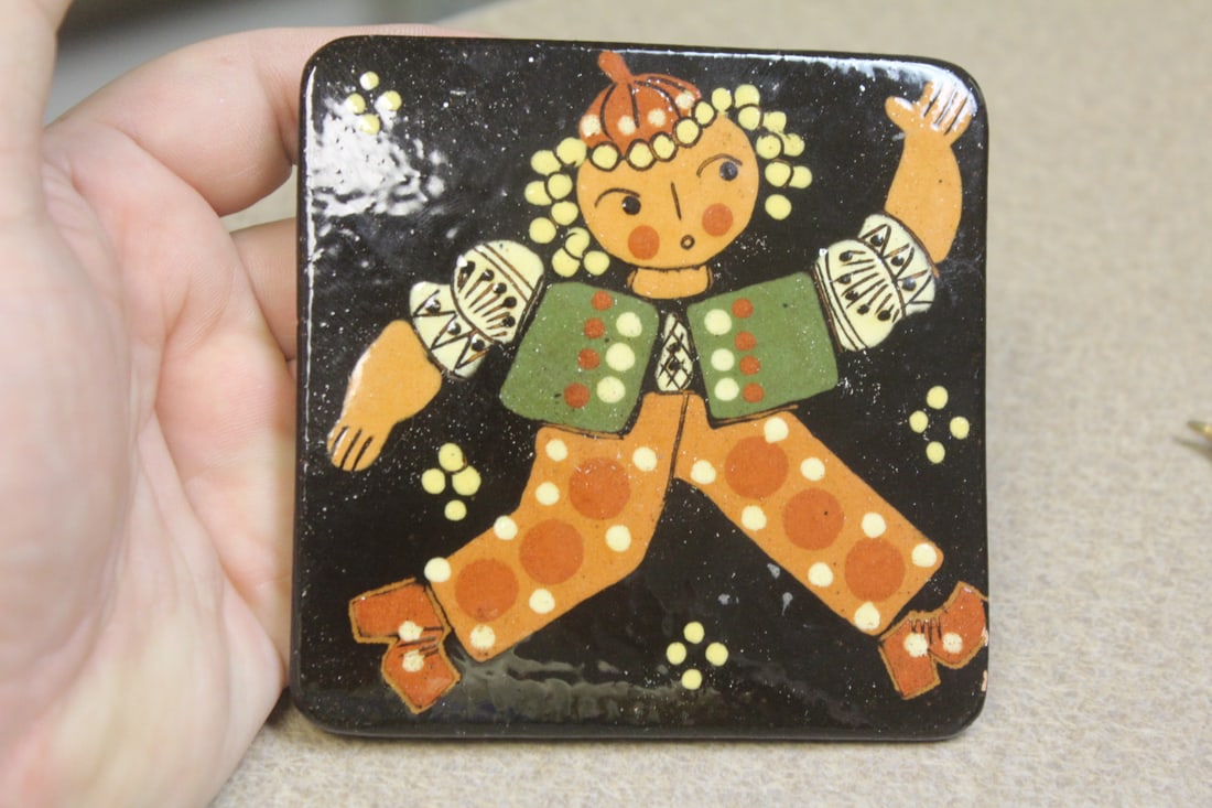 Vintage Decorative Tile: signed - 3 7/8" square