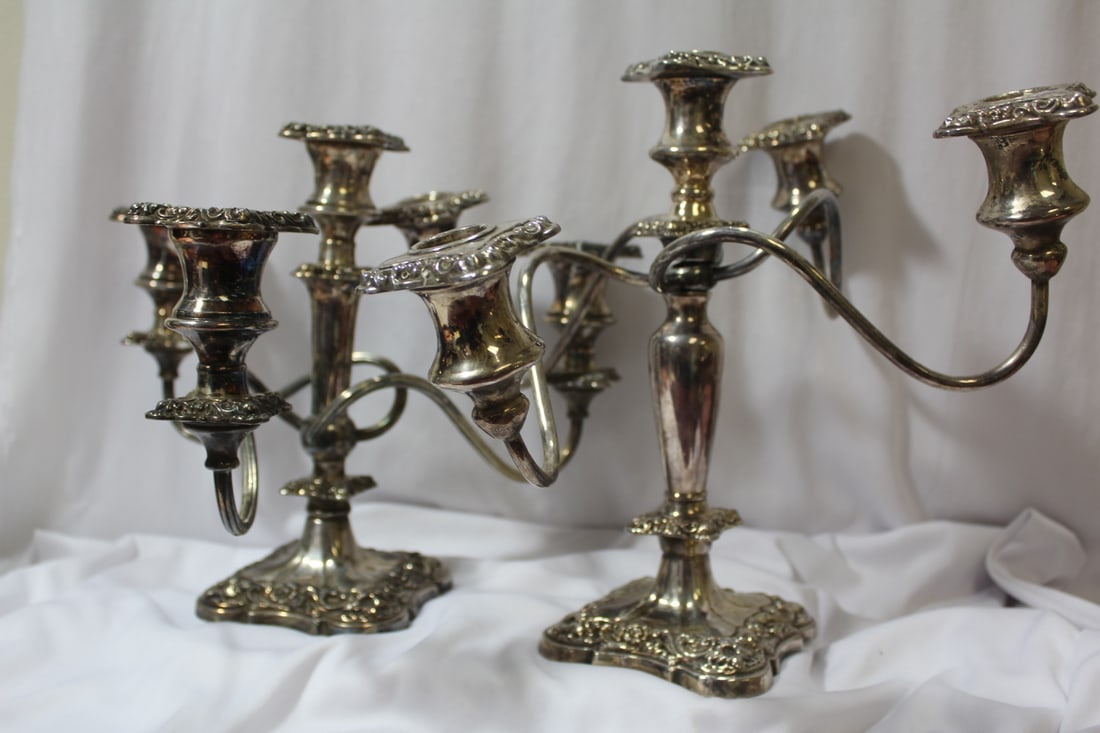 Lot of Two Silverplated Candelabra: one is slightly taler than the other - taller one= 10 1/2" tall