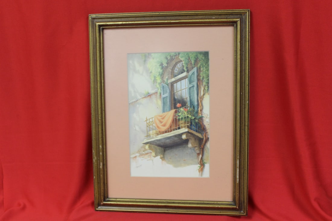 A Signed Caruso Watercolour: Framed - overall= 13 1/2" x 10 1/2"