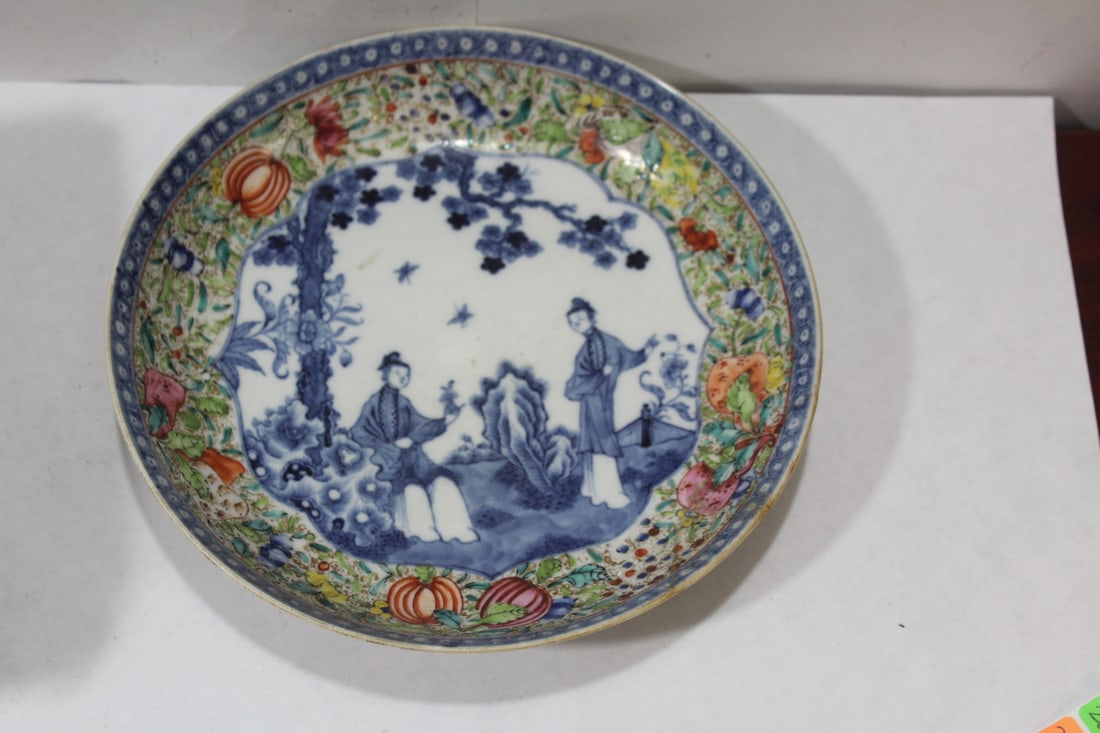 An Antique Chinese Famille Rose Bowl: blue and white - 18th century - please note: staple repaired as shown - 8 1/4" in diameter - very rare