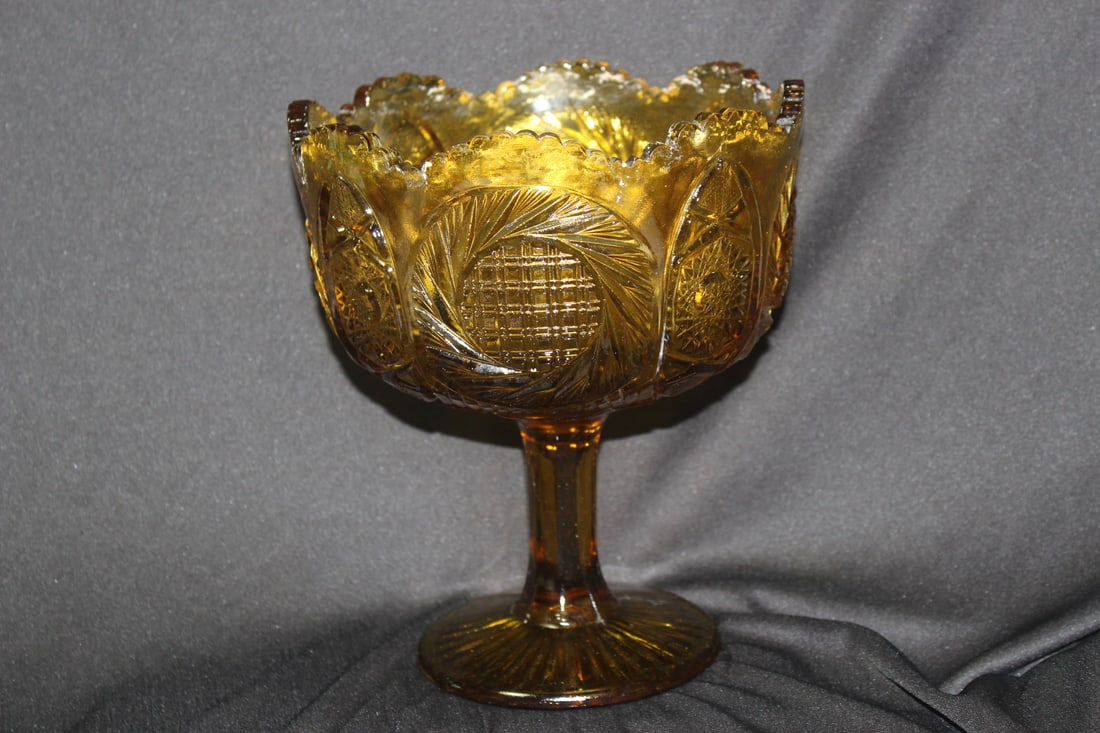 An Amber Pressed Glass Large Compote: 8 3/4" tall