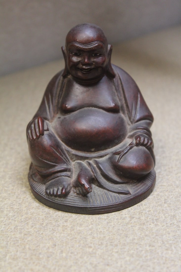Vintage Wooden Buddha: 3 3/4" tall - most likely from China or Japan