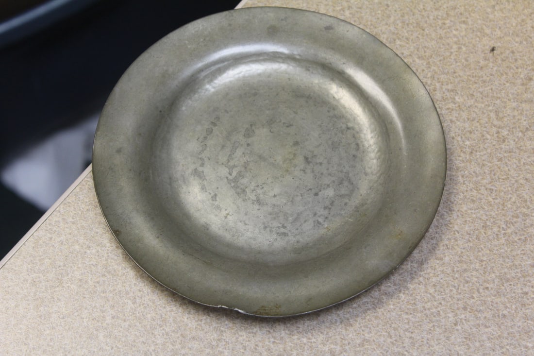 Vintage Metal Plate?: edged bent 6 3/8" in diameter