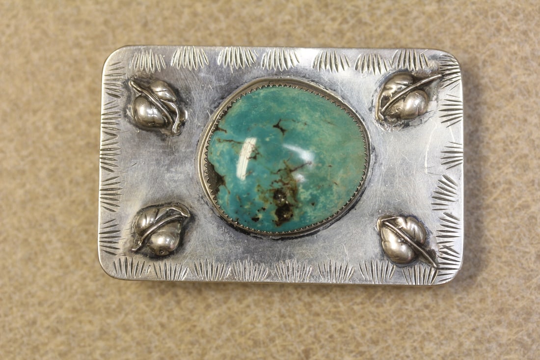 Rare Native American Belt Buckle: sterling and turquoise - appeared to be old