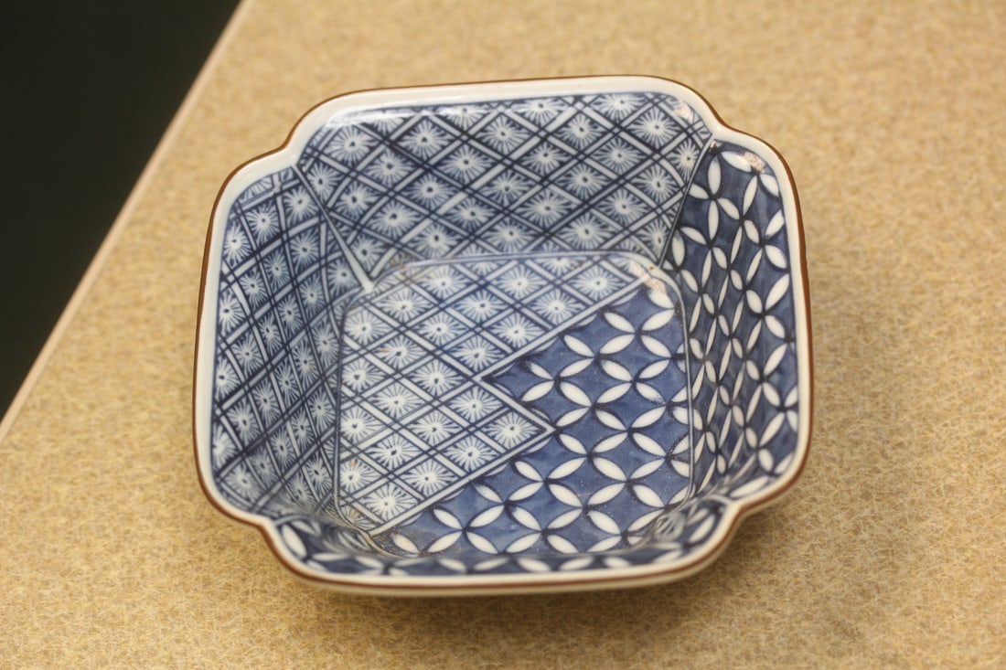 Japanese Studio Porcelain Bowl: blue and white - artist signed - 4 3/4" in diameter