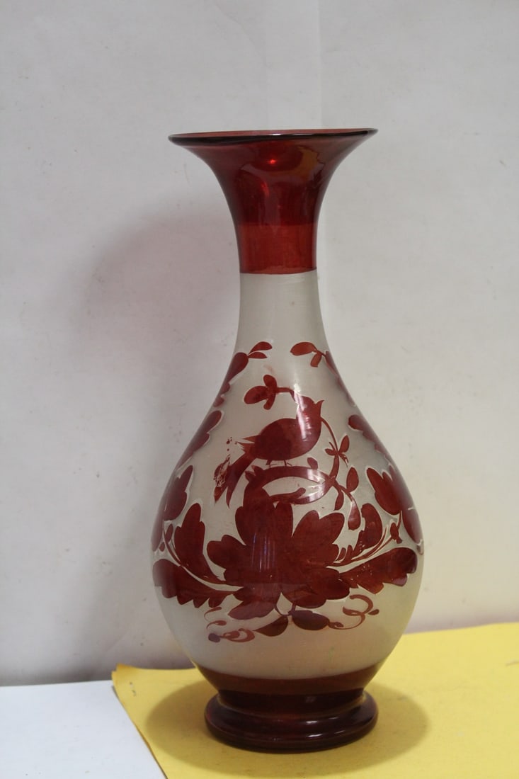 A Ruby Red Glass Vase: hand blown - light weight - 11 inches tall