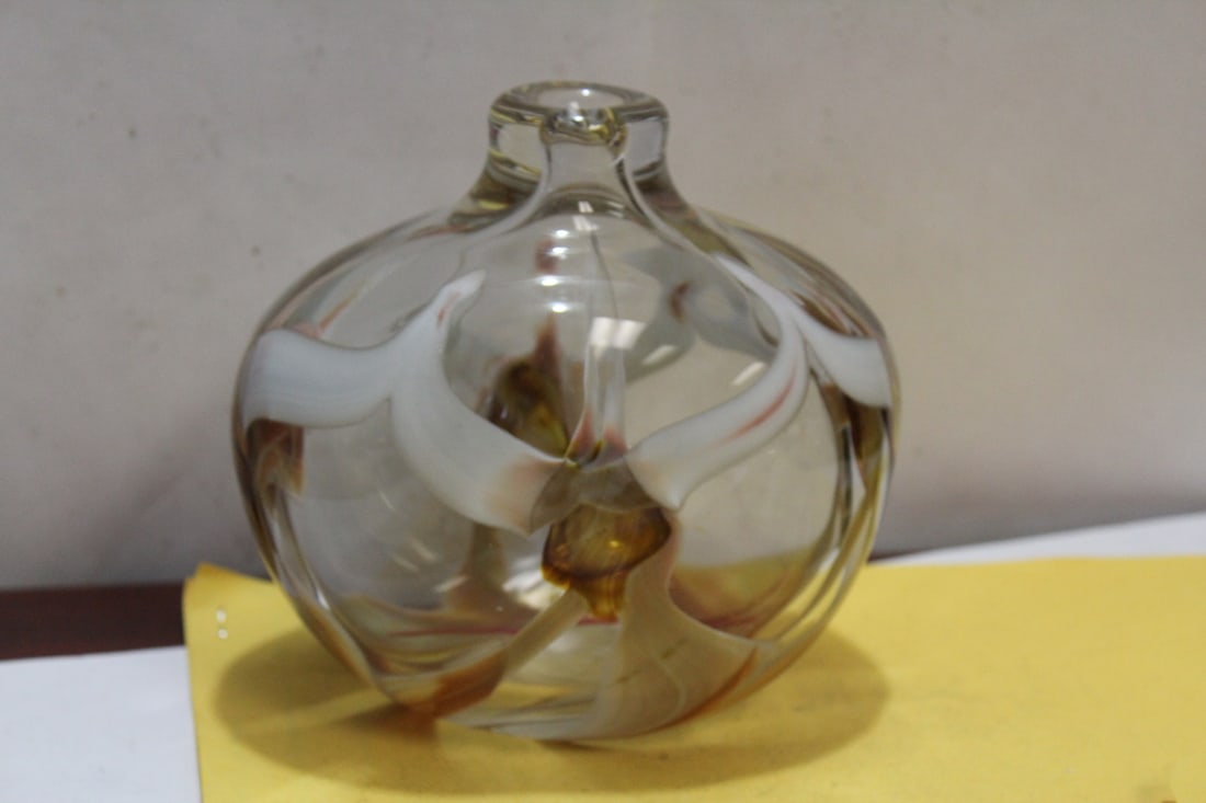 A Signed Artglass Bottle: signed by David Goldhagen - 5 1/4" across