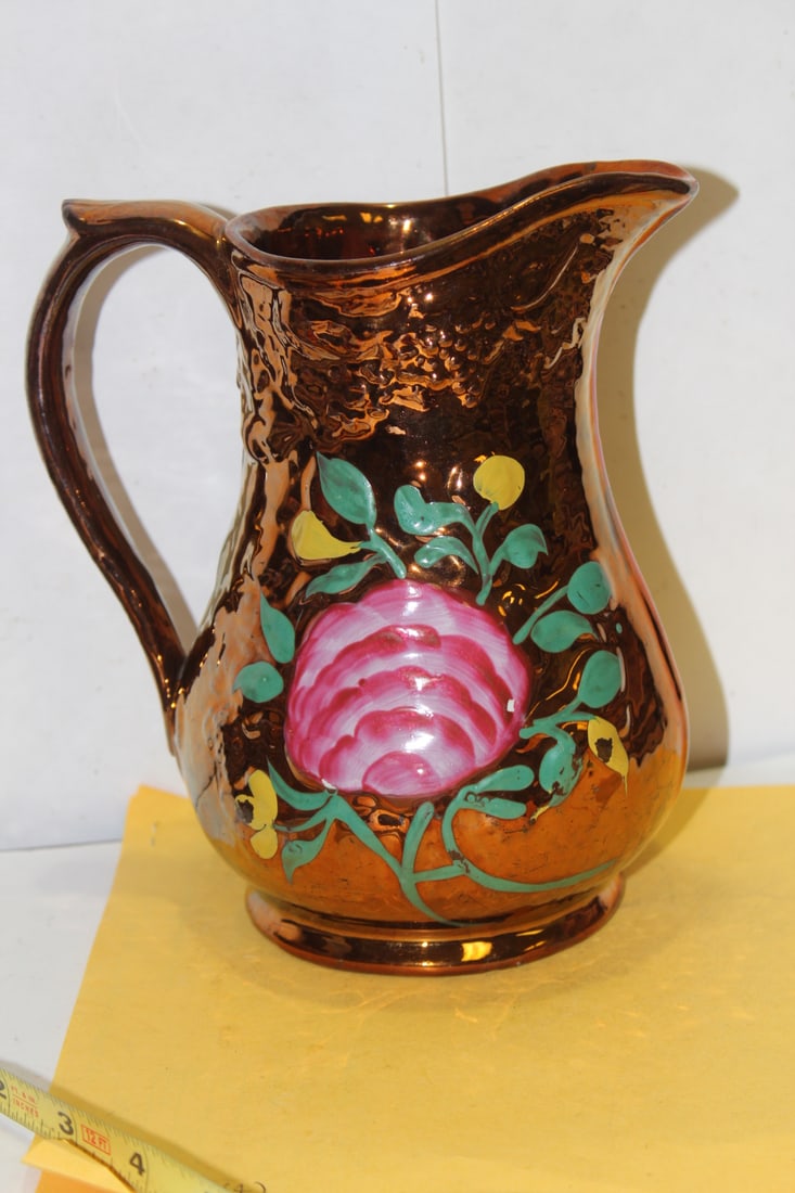 A Ceramic Lusterware Pitcher: 7 1/2" tall