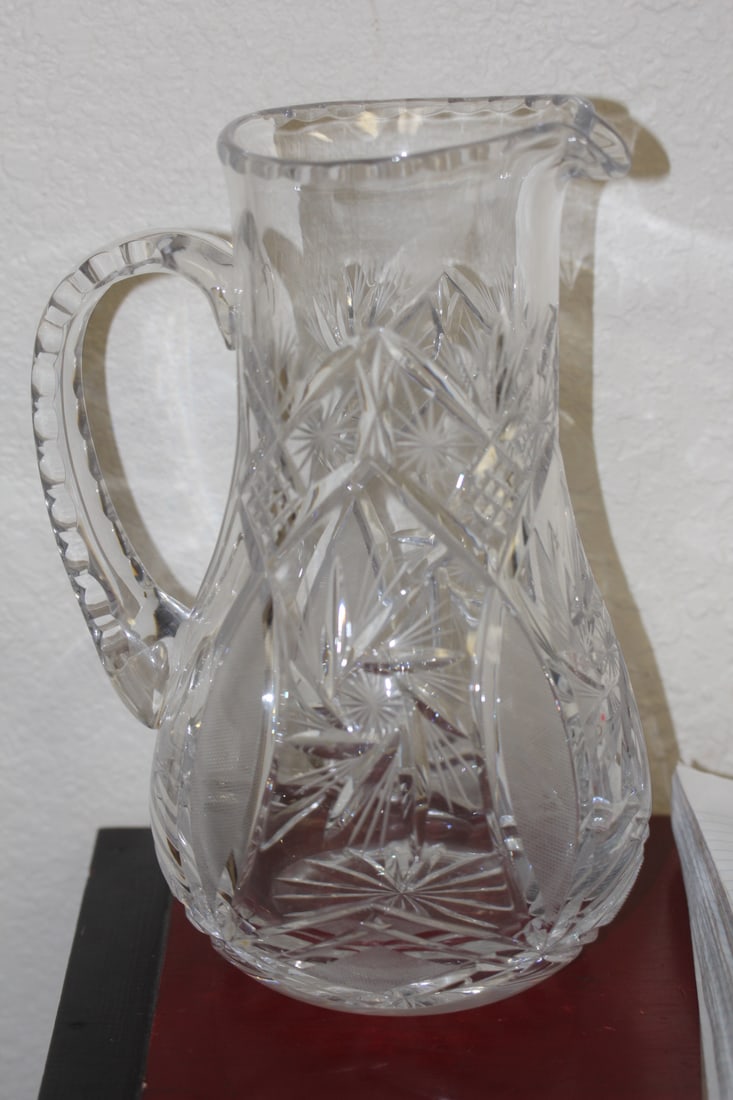 Beautiful Cut Glass Pitcher: 10 1/4" tall