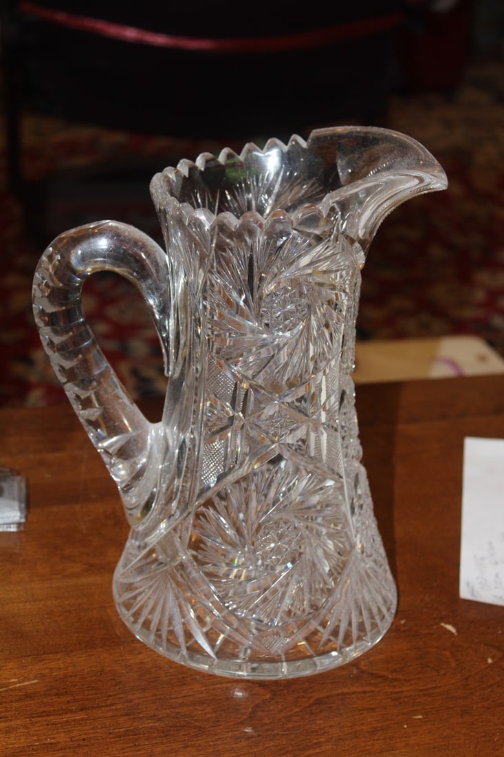 Brilliant Cut Glass Large Pitcher: 11 inches tall