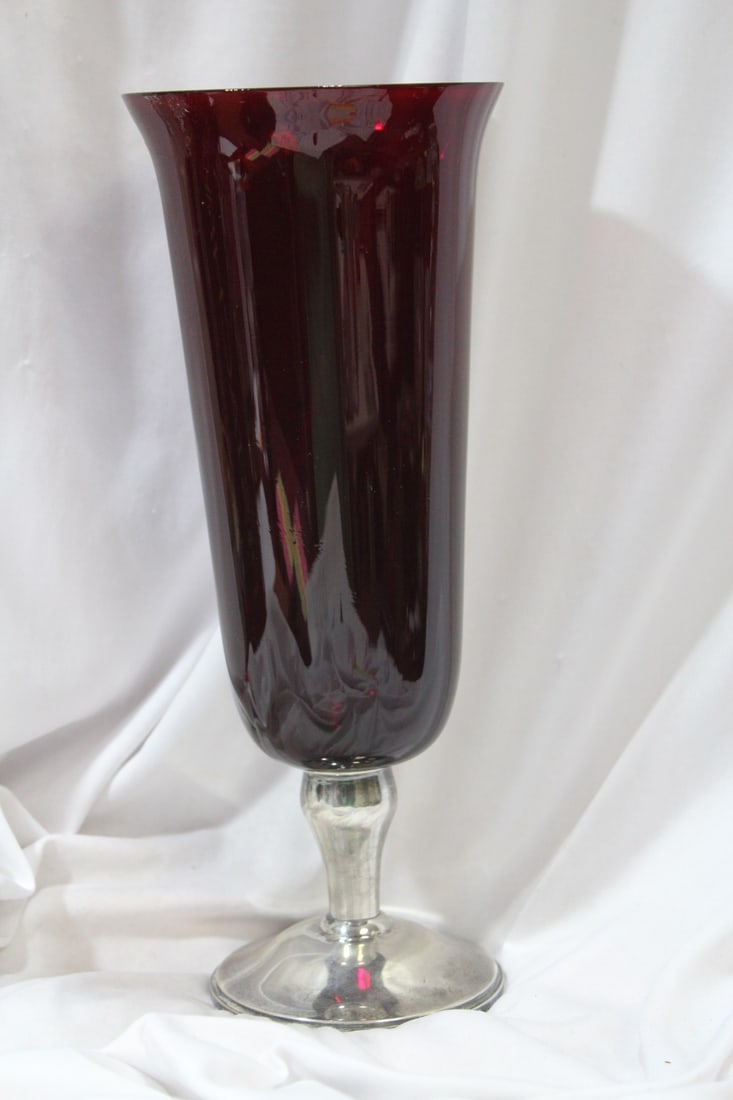 A Sterling Base Ruby Red Gorham Vase (1 of 7)
